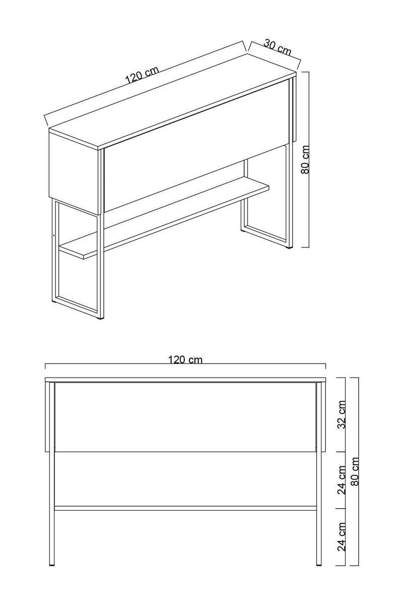 Consola LUXE, gri antracit/auriu, PAL melaminat/metal, 120x30x80 cm