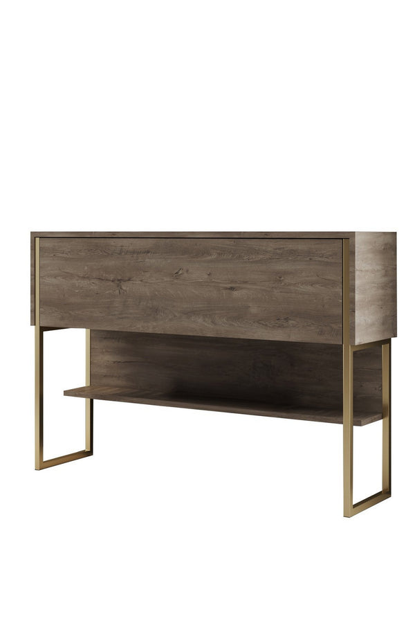 Consola LUXE, stejar canyon/auriu, PAL melaminat/metal, 120x30x80 cm