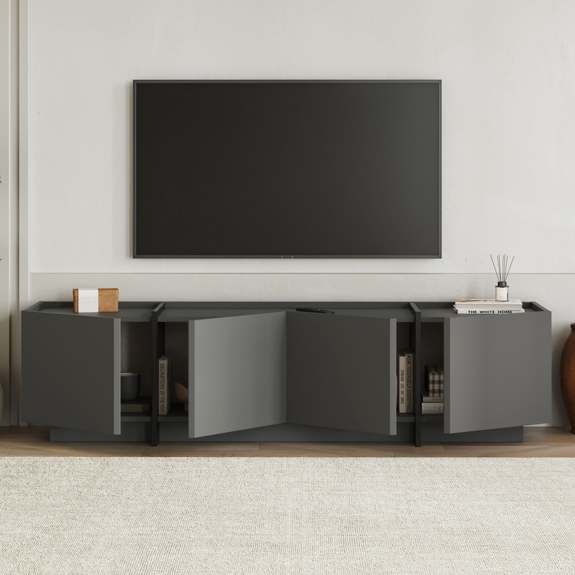 Comodă TV, Lowen - Anthracite, Black, Antracit / Negru