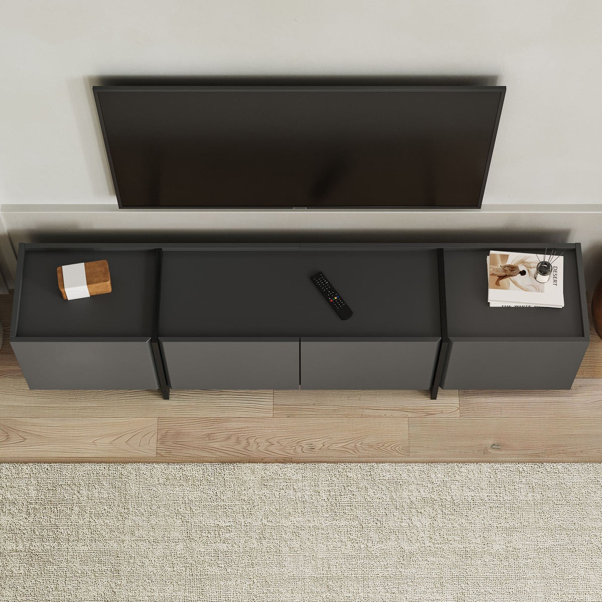 Comodă TV, Lowen - Anthracite, Black, Antracit / Negru