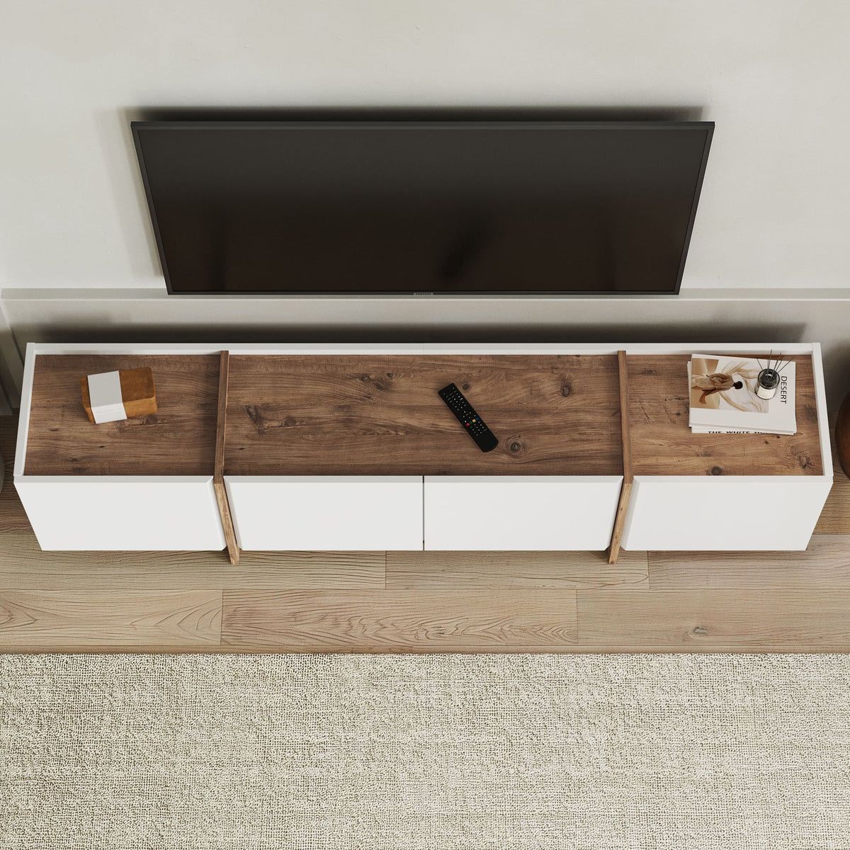 Comodă TV, Lowen - White, Atlantic Pine, Alb / Pin Atlantic