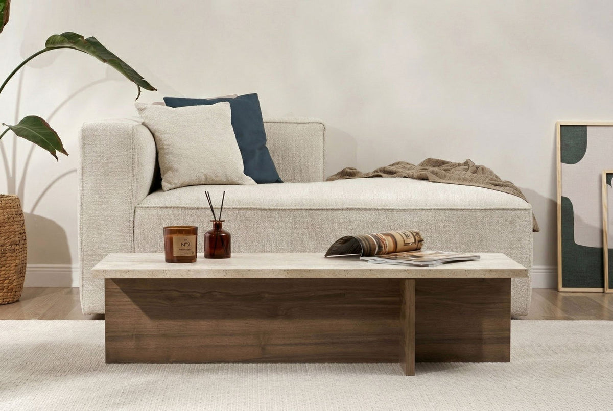 Măsuță de cafea, Harbor - Travertine, Milano Walnut, Travertin / Nuc Milano