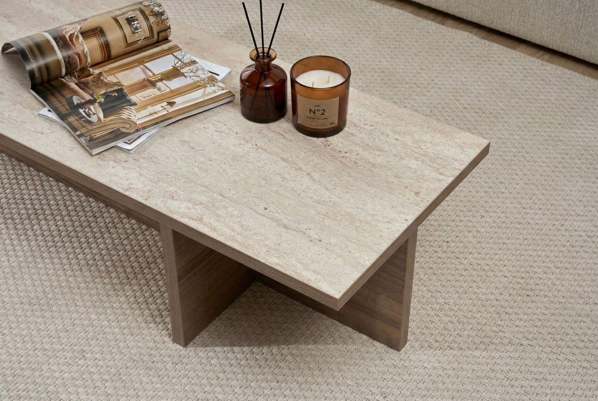 Măsuță de cafea, Harbor - Travertine, Milano Walnut, Travertin / Nuc Milano