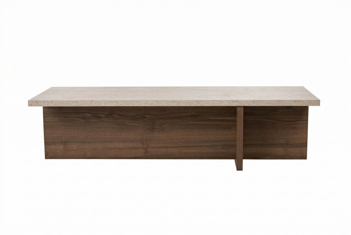 Măsuță de cafea, Harbor - Travertine, Milano Walnut, Travertin / Nuc Milano