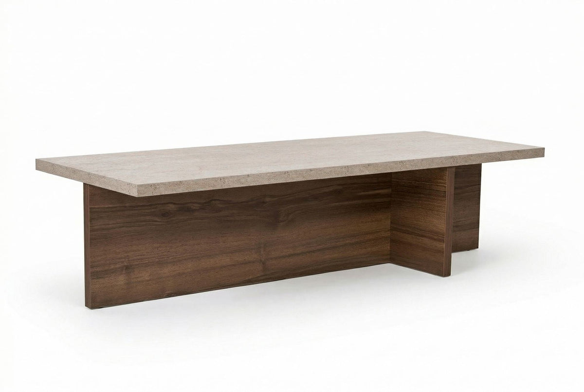 Măsuță de cafea, Harbor - Travertine, Milano Walnut, Travertin / Nuc Milano