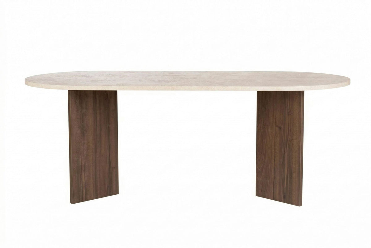 Masă dining, Sabella - Travertine, Venezia Walnut, Travertin / Nuc Veneția