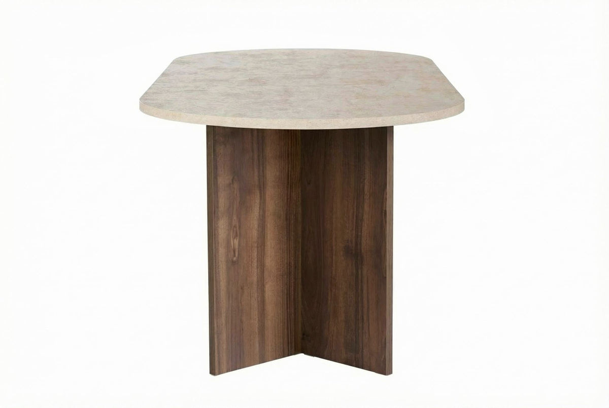 Masă dining, Sabella - Travertine, Venezia Walnut, Travertin / Nuc Veneția