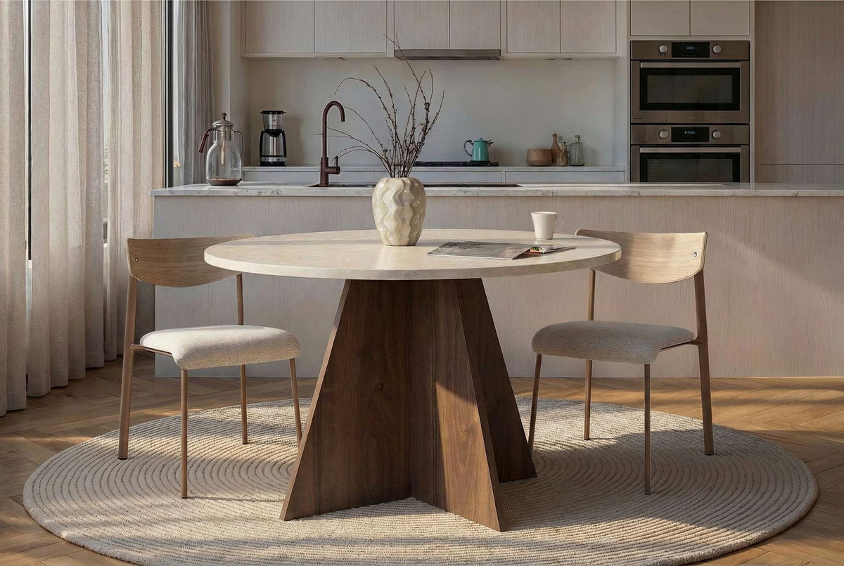 Masă dining, Virella - Travertine, Venezia Walnut, Travertin / Nuc Veneția