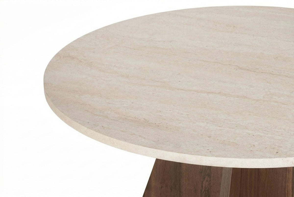 Masă dining, Virella - Travertine, Venezia Walnut, Travertin / Nuc Veneția