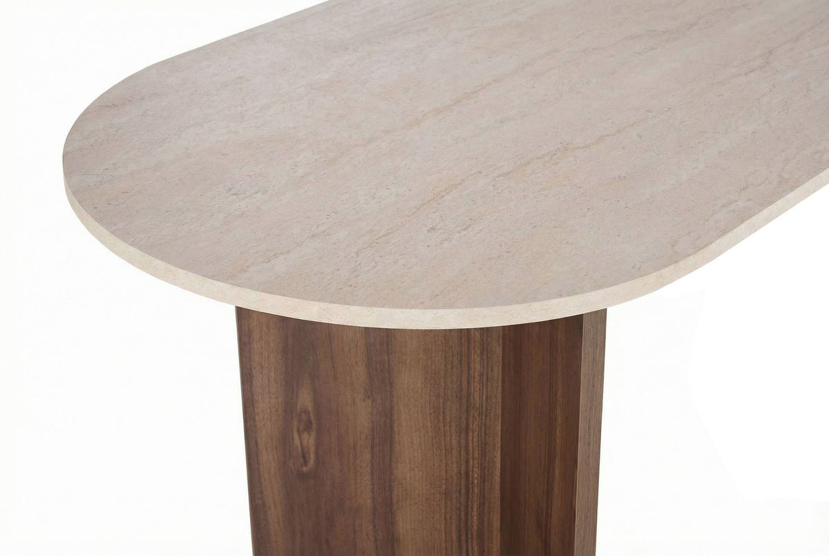 Masă dining, Virella - Travertine, Venezia Walnut, Travertin / Nuc Veneția