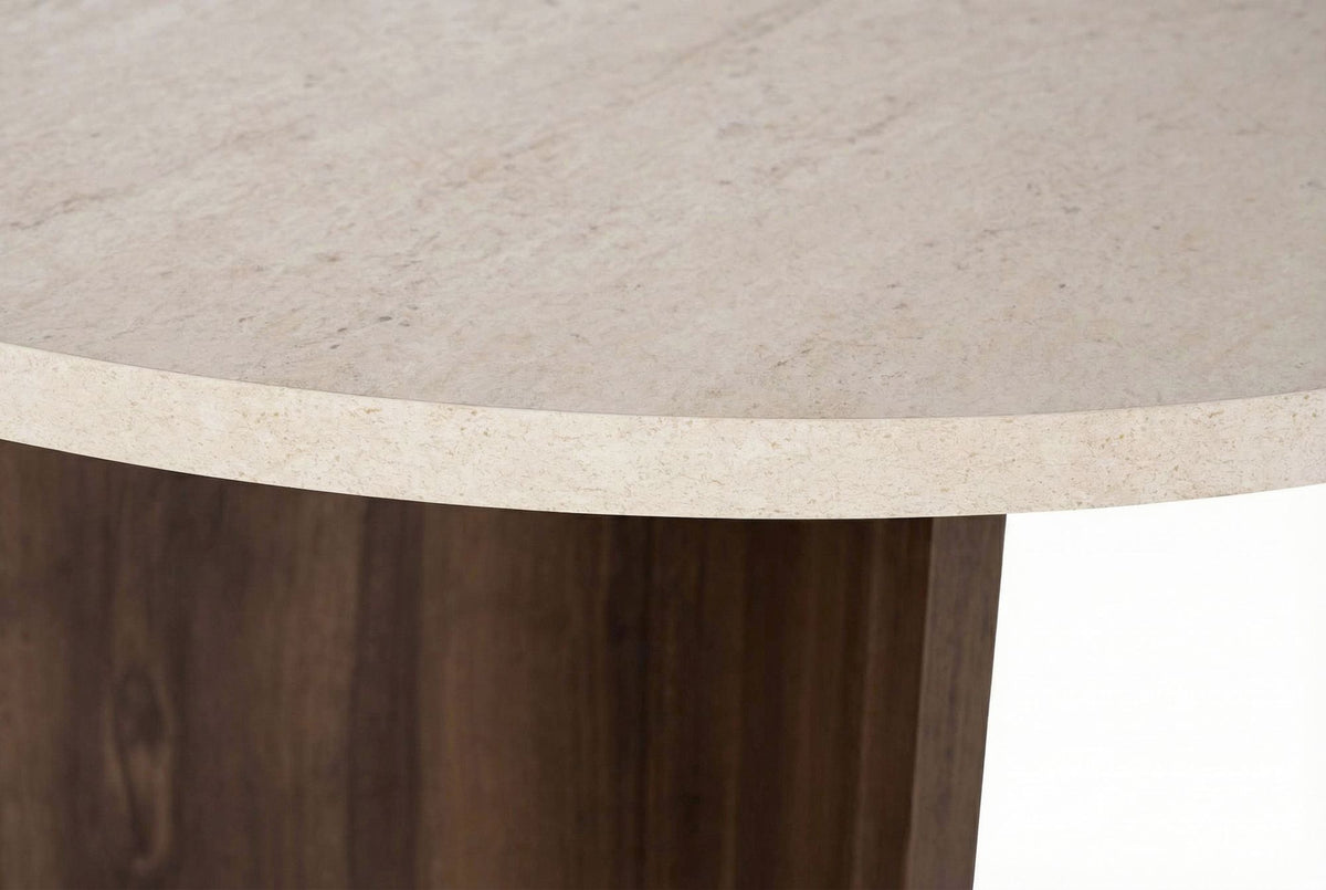 Masă dining, Virella - Travertine, Venezia Walnut, Travertin / Nuc Veneția