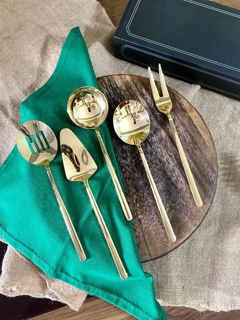 Set de servire (5 piese), Allegra - Gold, Auriu