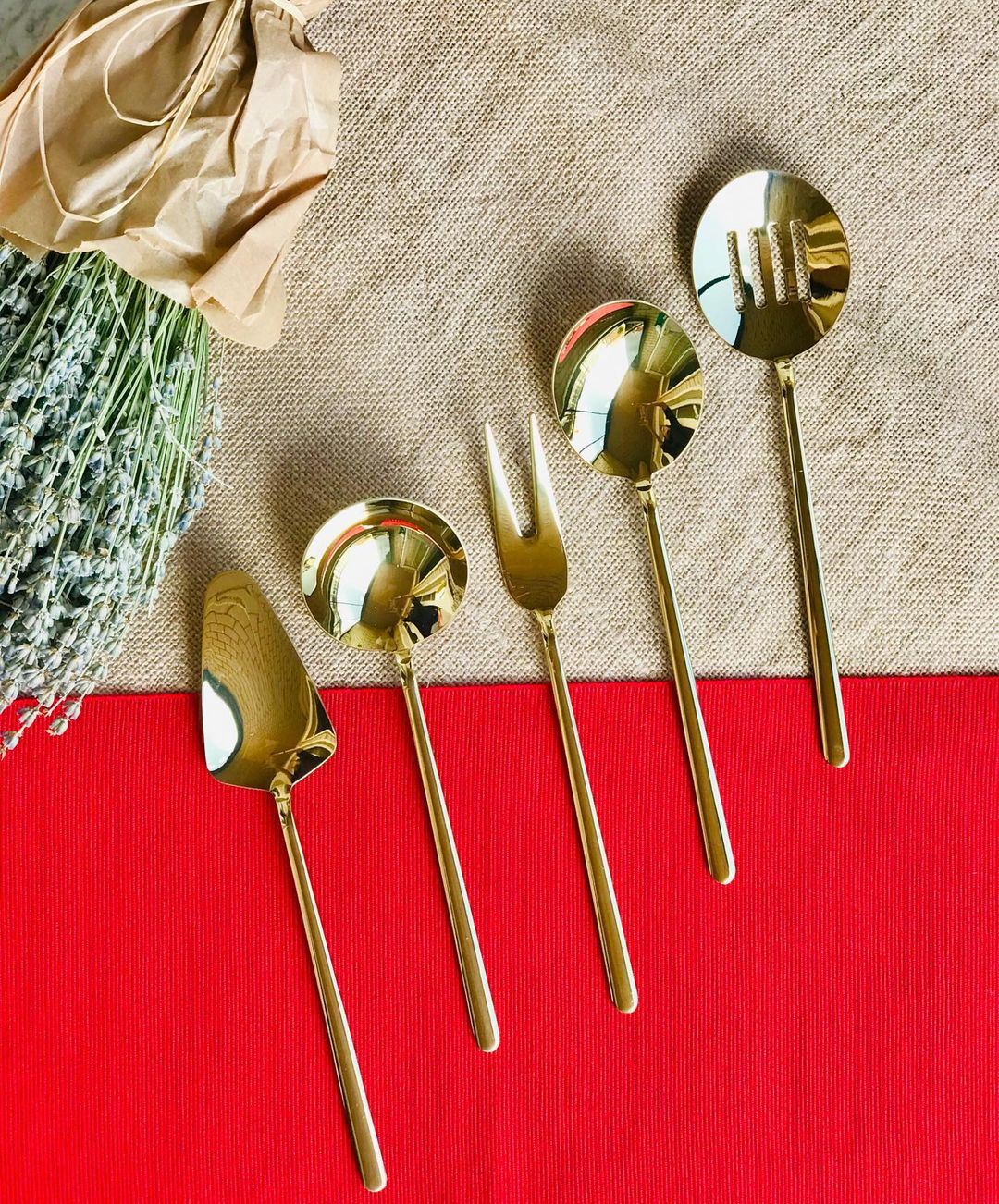 Set de servire (5 piese), Allegra - Gold, Auriu