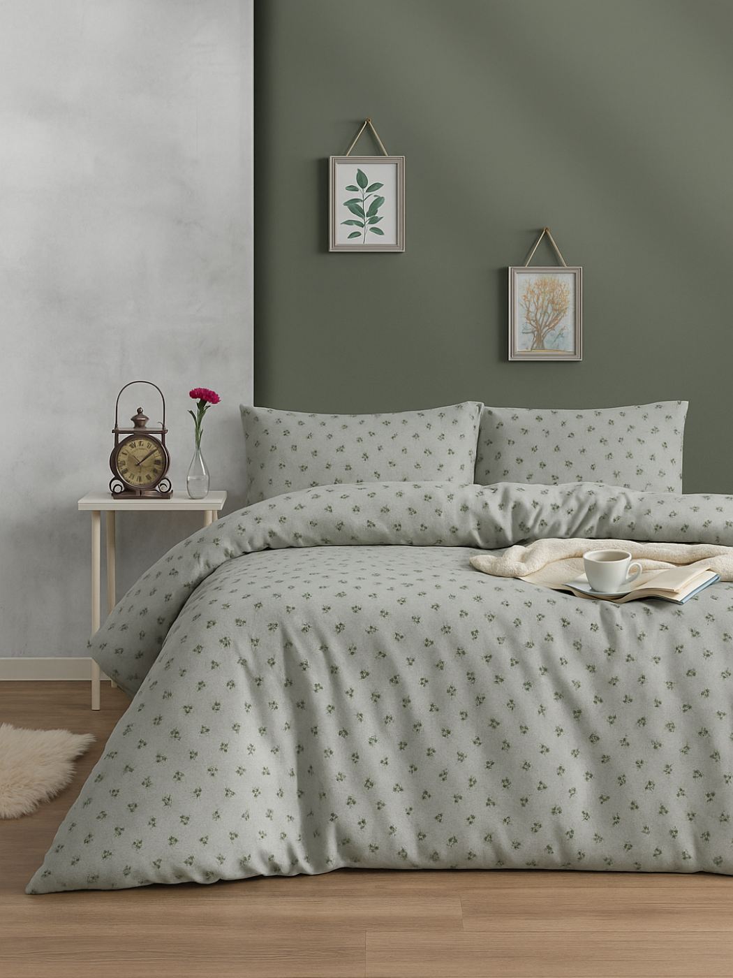 Set lenjerie pat single ranforce, Olive, Verde