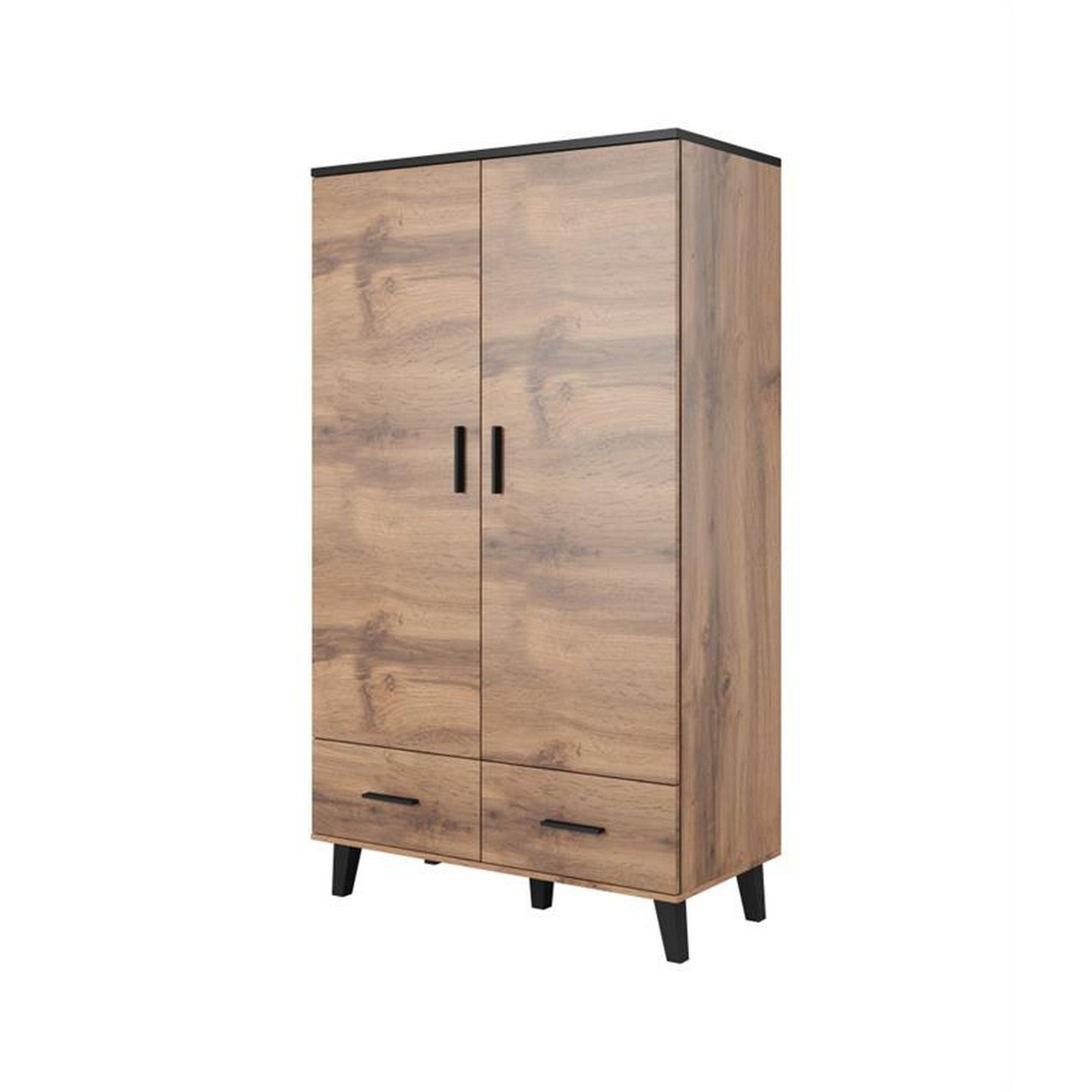 Dulap LOTTA, stejar wotan/negru, PAL, cu 2 usi si 2 sertare, 110x55x190 cm