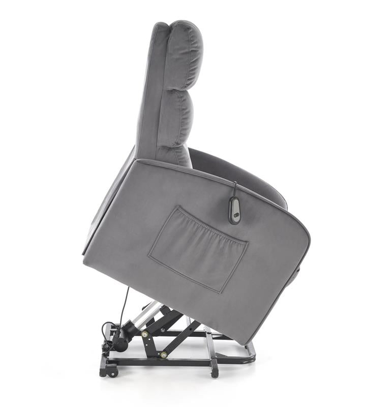 Fotoliu recliner MARONI, stofa catifelata gri - Bluvel 14, 62x92/165x103/84 cm