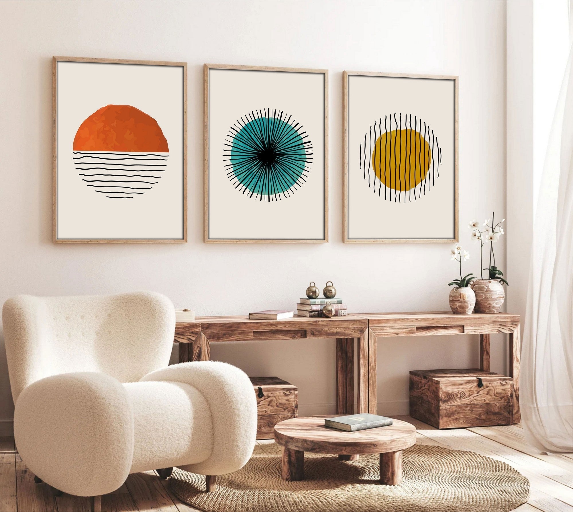 Tablou decorativ MDF cu ramă (3 piese), Huhu12 - 70 x 50, Multicolor