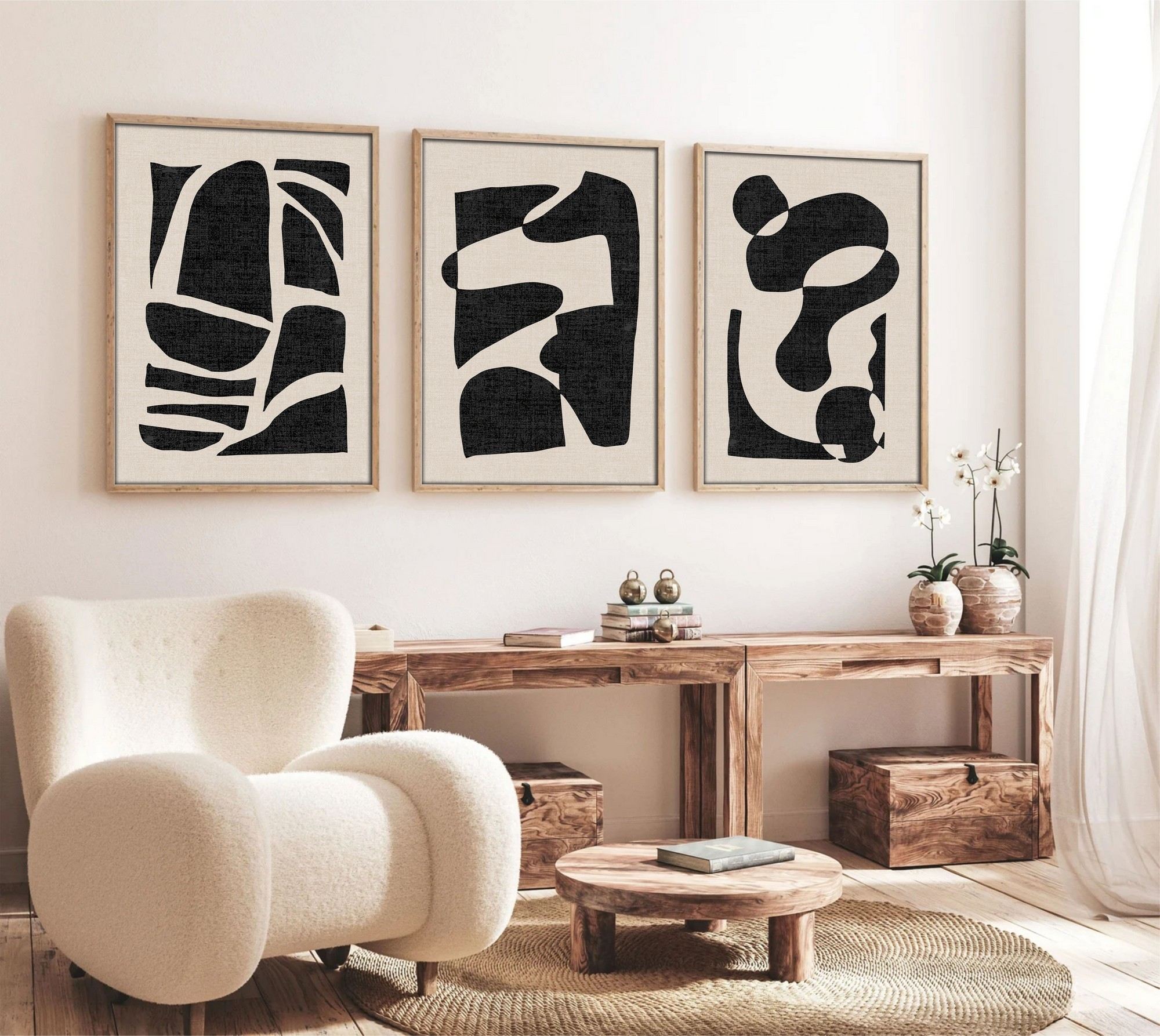 Tablou decorativ MDF cu ramă (3 piese), Huhu201 - 50 x 70, Multicolor