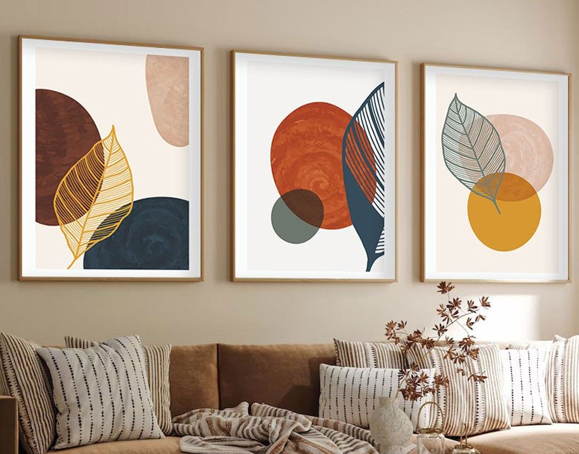 Tablou decorativ MDF cu ramă (3 piese), Huhu209 - 50 x 35, Multicolor