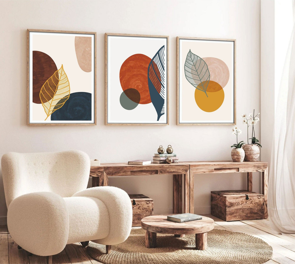 Tablou decorativ MDF cu ramă (3 piese), Huhu209 - 50 x 35, Multicolor