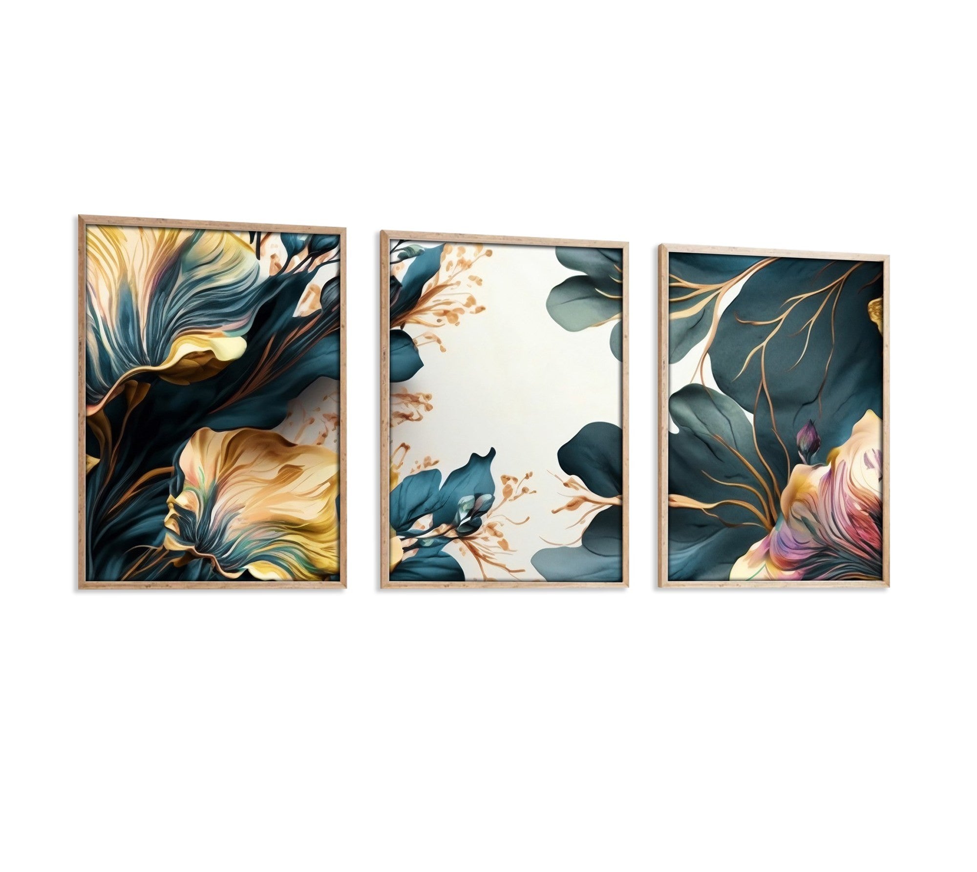 Tablou decorativ MDF cu ramă (3 piese), Huhu217 - 50 x 70, Multicolor