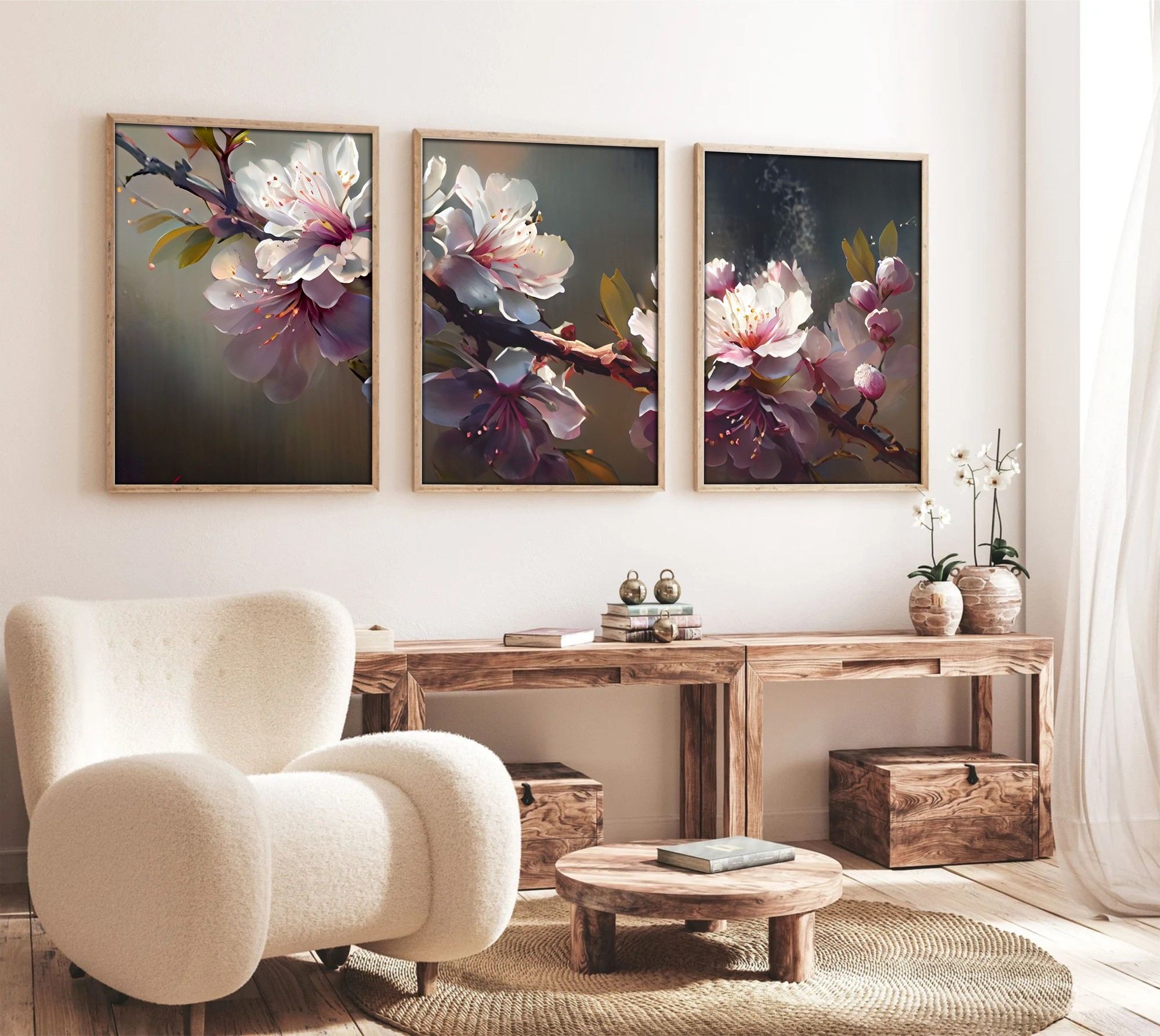 Tablou decorativ MDF cu ramă (3 piese), Huhu222 - 50 x 70, Multicolor