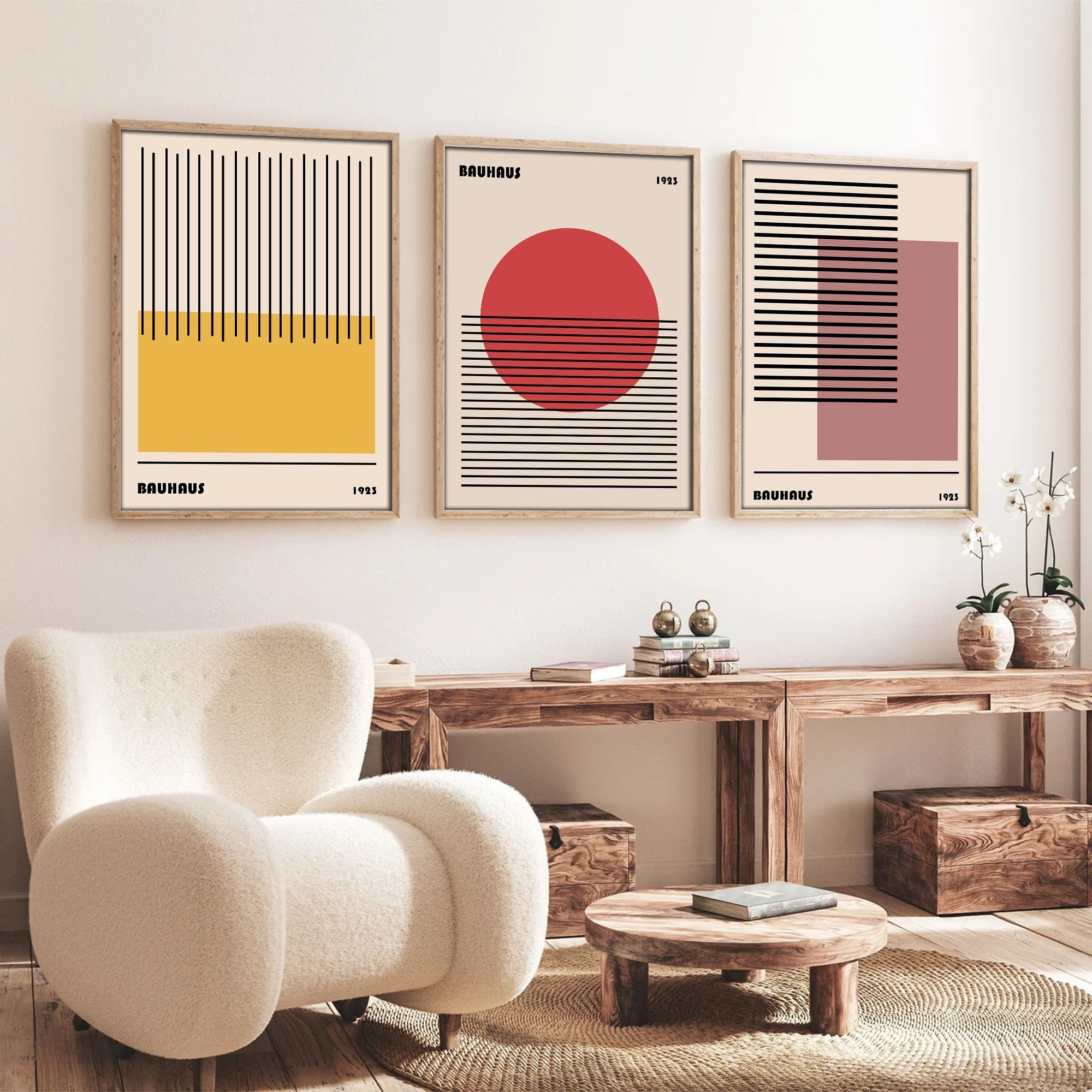 Tablou decorativ MDF cu ramă (3 piese), Huhu250 - 50 x 70, Multicolor