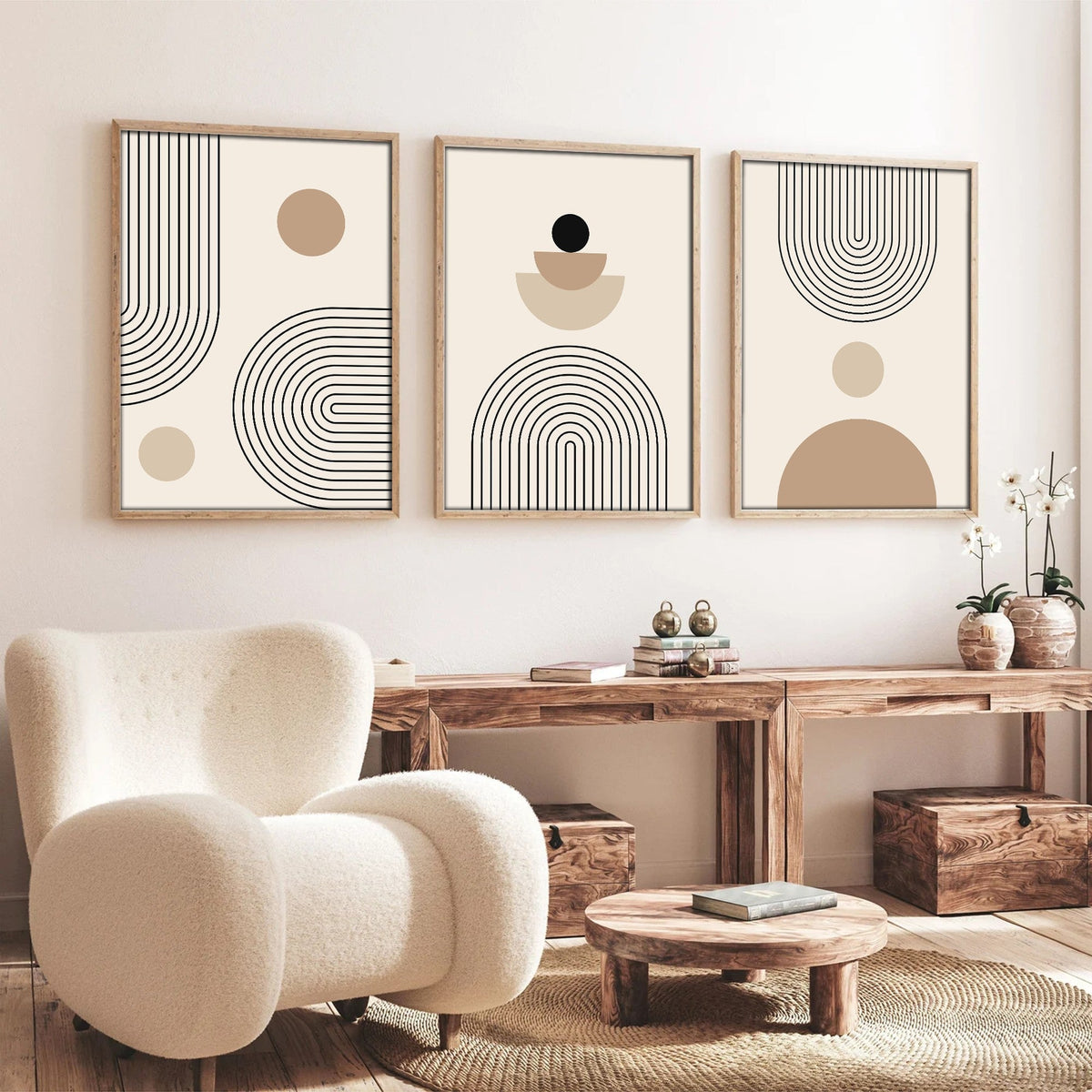 Tablou decorativ MDF cu ramă (3 piese), Huhu261 - 50 x 70, Multicolor