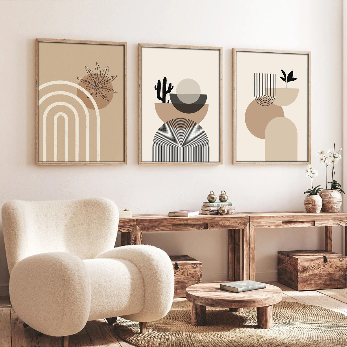 Tablou decorativ MDF cu ramă (3 piese), Huhu264 - 50 x 70, Multicolor
