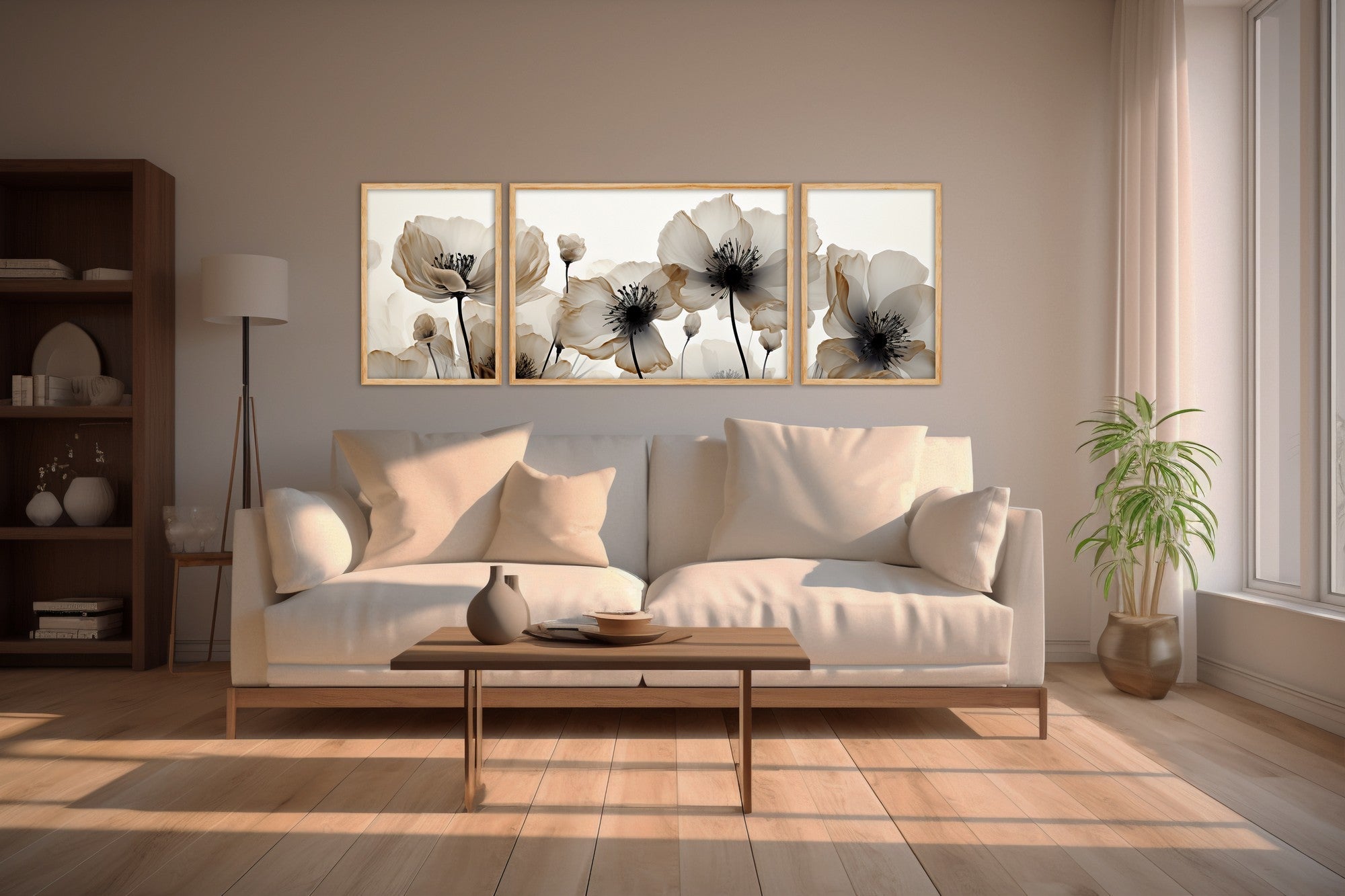 Tablou decorativ MDF cu ramă (3 piese), Huhu305 - 50 x 140, Multicolor