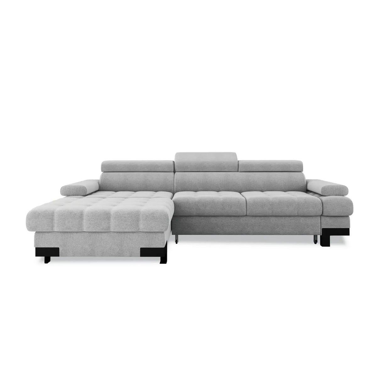Coltar extensibil SELVA MINI, sezlong stanga, stofa catifelata gri antracit - Salvador 15, Gama Premium, cu lada depozitare, 270x173x95 cm