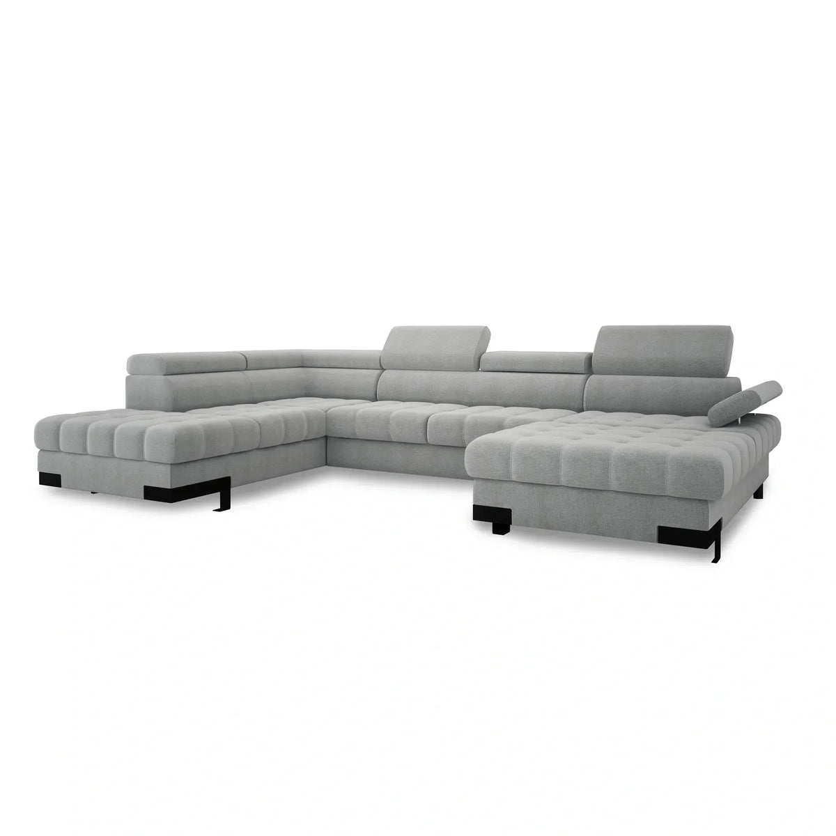 Coltar extensibil cu lada SELVA XL, sezlong stanga, stofa catifelata bej - Riviera 16, Gama Premium, tetiere reglabile, 339x223x95 cm