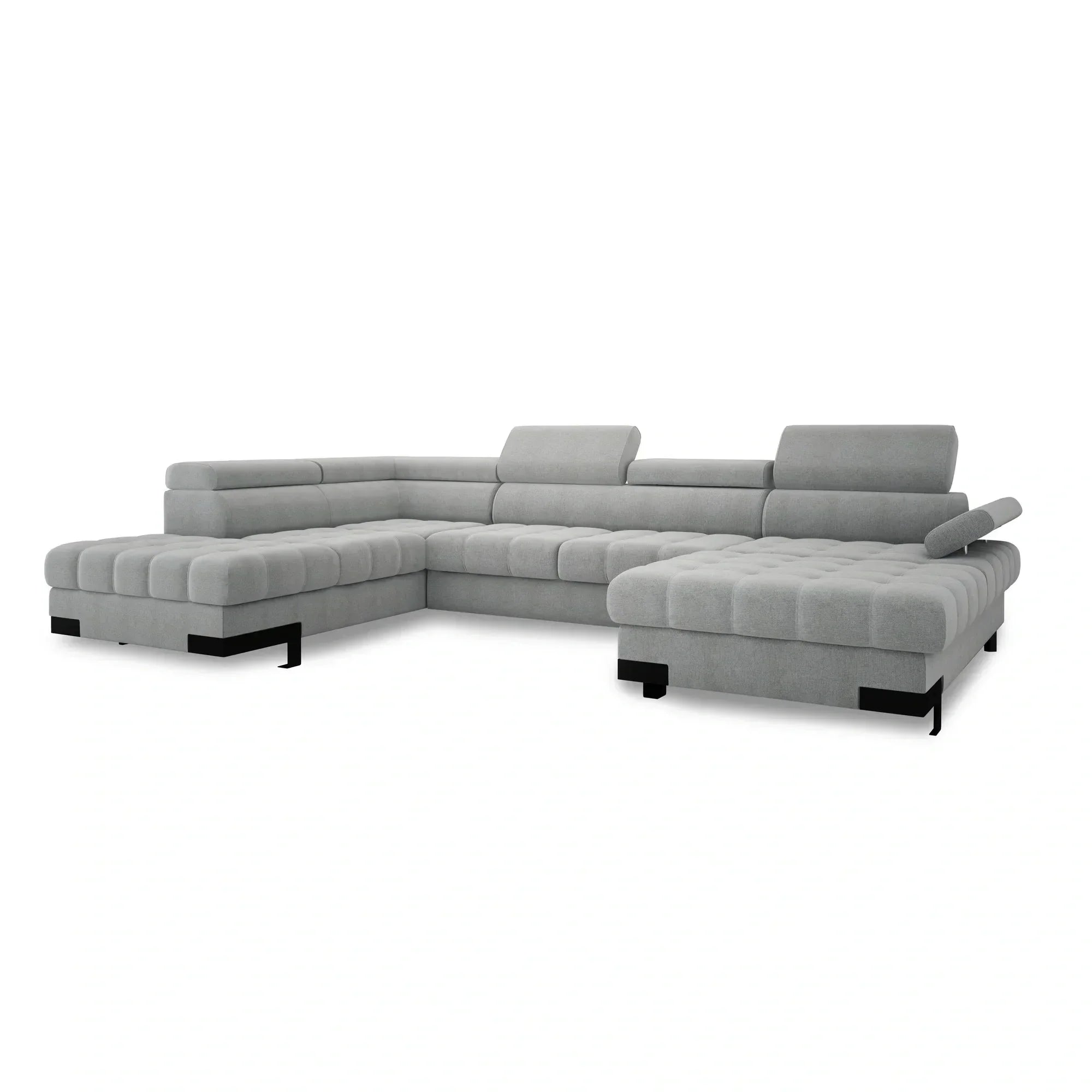 Coltar extensibil cu lada SELVA XL, sezlong stanga, stofa catifelata bej - Riviera 16, Gama Premium, tetiere reglabile, 339x223x95 cm