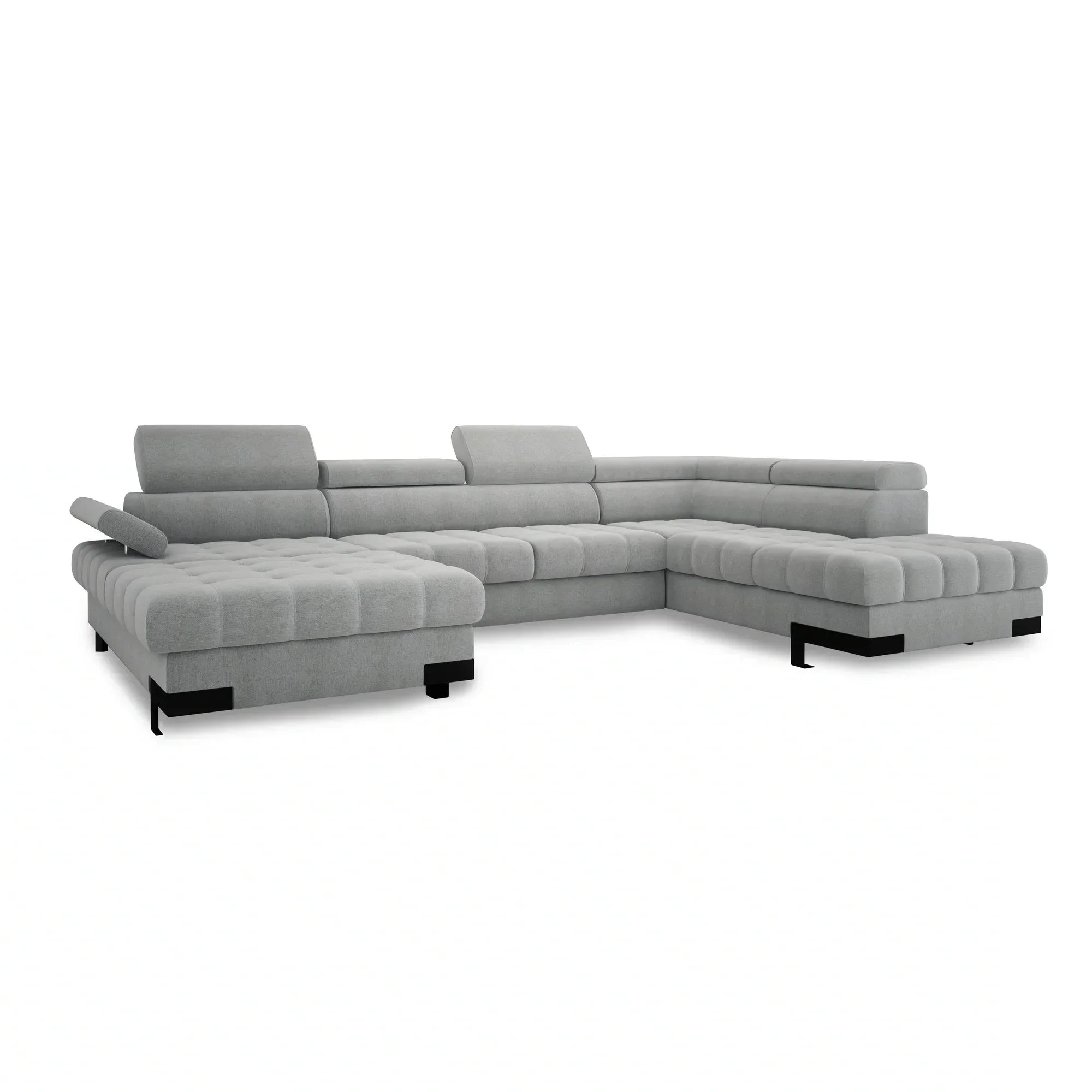 Coltar extensibil cu lada SELVA XL, sezlong dreapta, stofa catifelata verde - Riviera 38, Gama Premium, cu tetiere reglabile, 339x223x95 cm