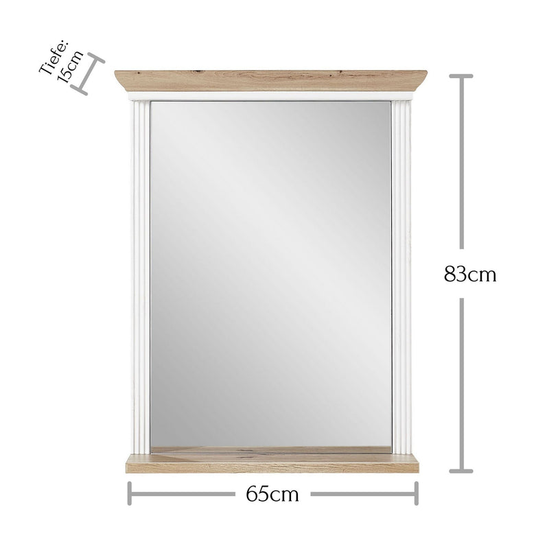 Oglinda JASMIN, alb/stejar artisan, PAL, 65x15x83 cm