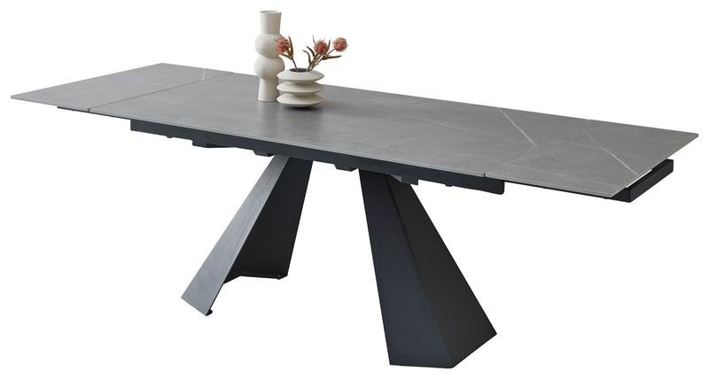 Masa extensibila MITCH, gri cu efect de marmura/negru, ceramica/metal, 160-240x90x76 cm