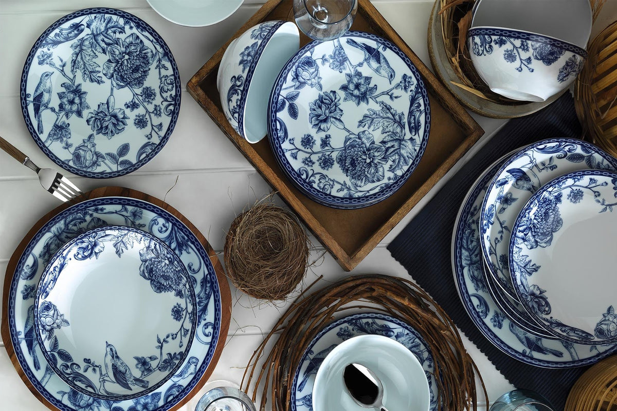 Set veselă (24 piese), ZG24Y2420939016, Albastru / Alb