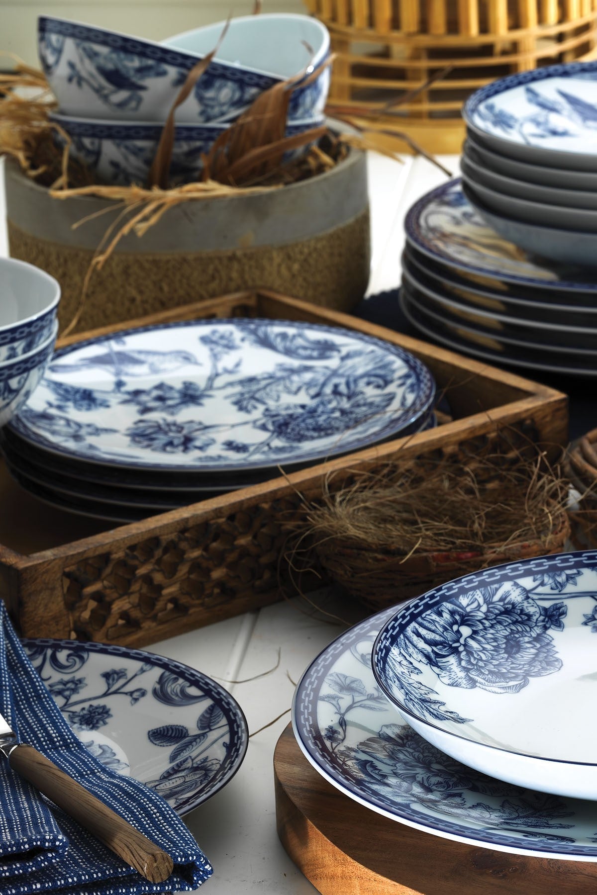 Set veselă (24 piese), ZG24Y2420939016, Albastru / Alb