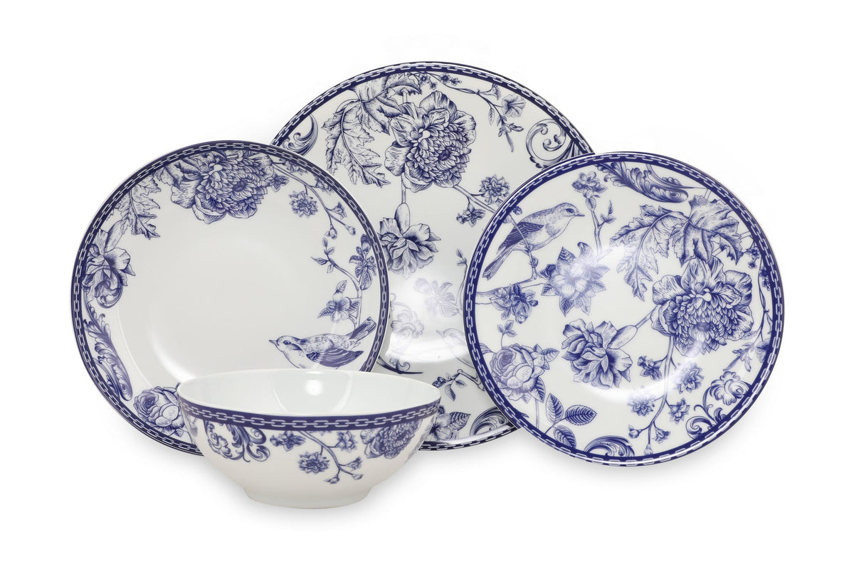 Set veselă (24 piese), ZG24Y2420939016, Albastru / Alb