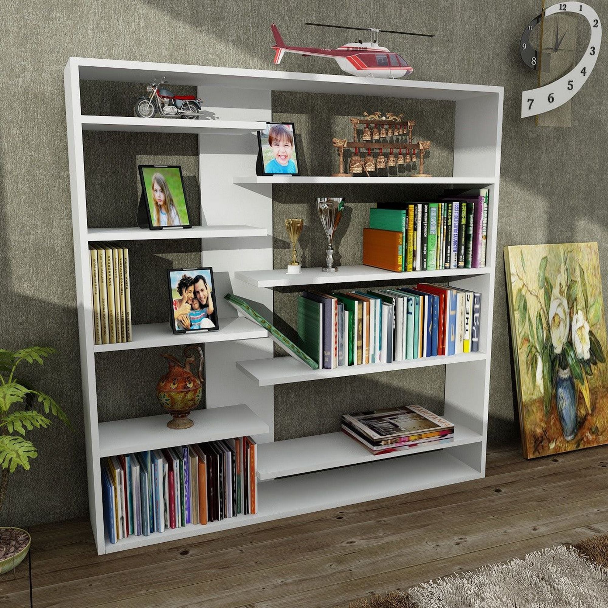 Biblioteca HSI, alb, PAL melaminat, 125x22x126 cm