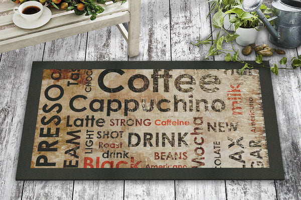 Covor intrare COFFEE, 45x70 cm, forma dreptunghiulara, pasla/PVC, multicolor