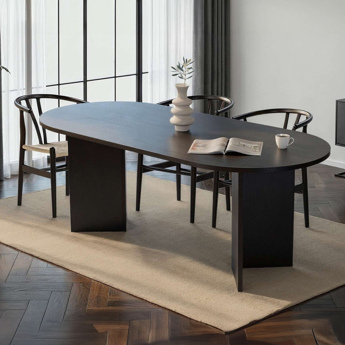 Masă dining, Sabella - Wood Black, Lemn Negru