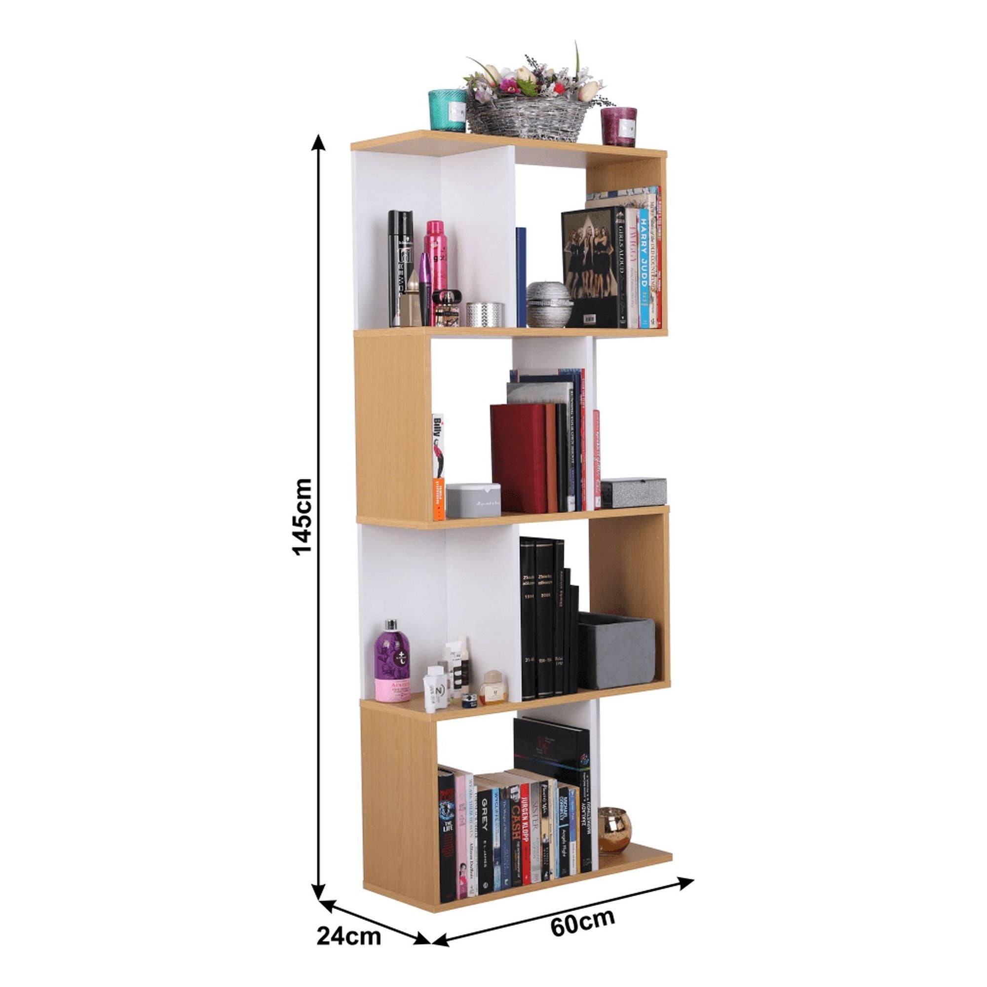 Bibiloteca ERDEM NEW TYP 2, pin/alb, DTD laminat, 60x24x145 cm