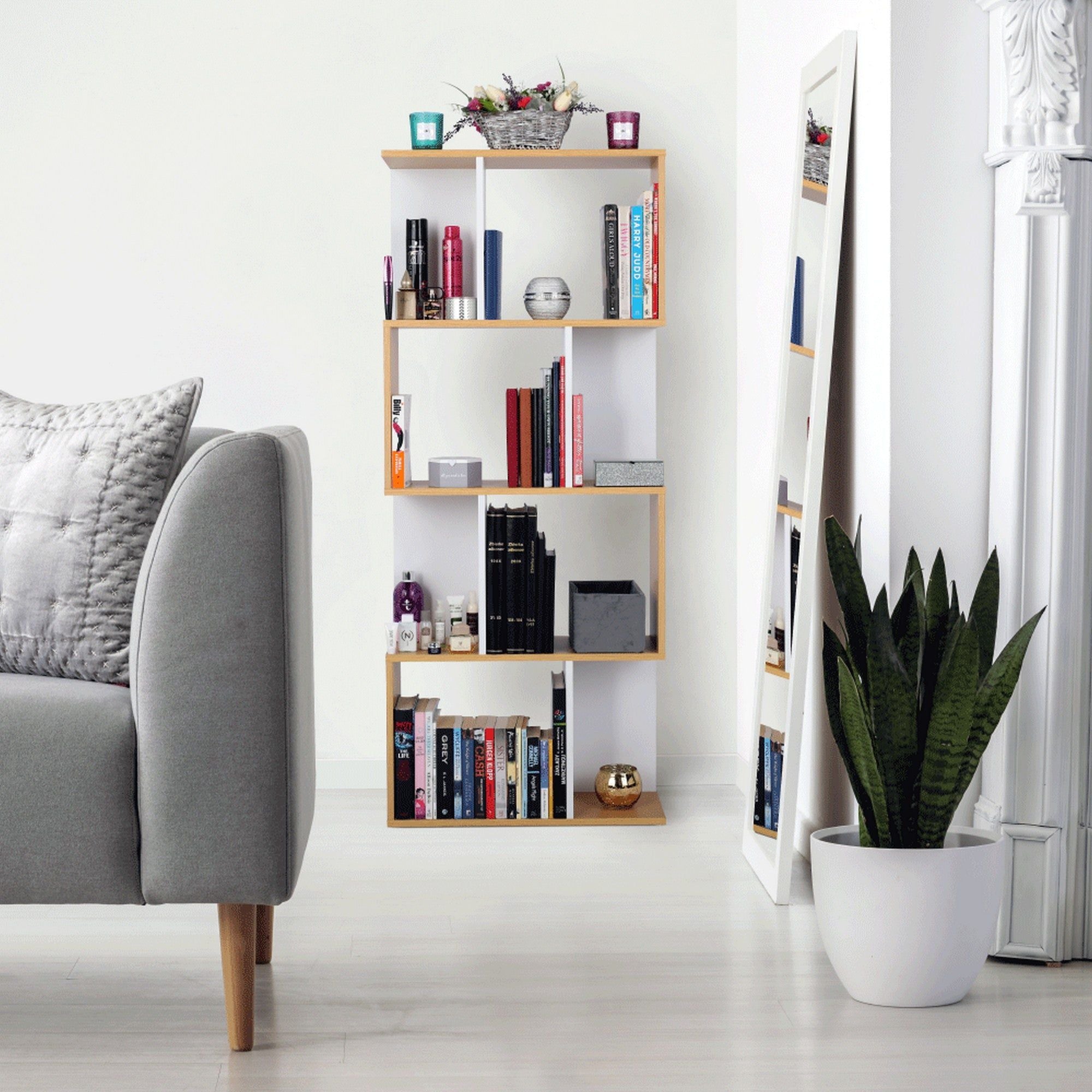 Bibiloteca ERDEM NEW TYP 2, pin/alb, DTD laminat, 60x24x145 cm