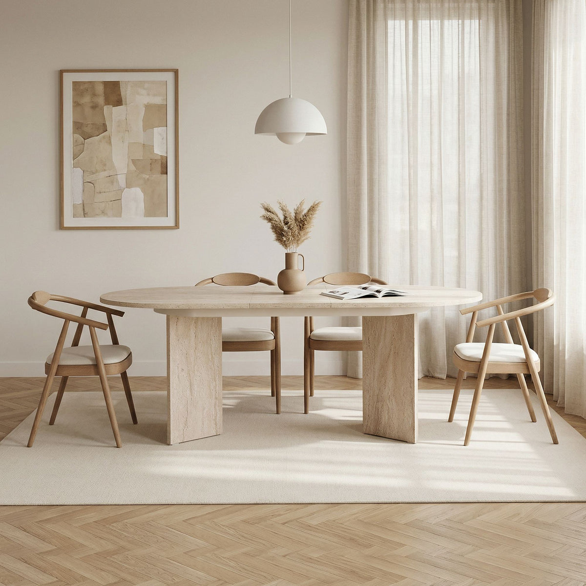 Masă dining extensibilă, Sorell - Travertine, Travertin