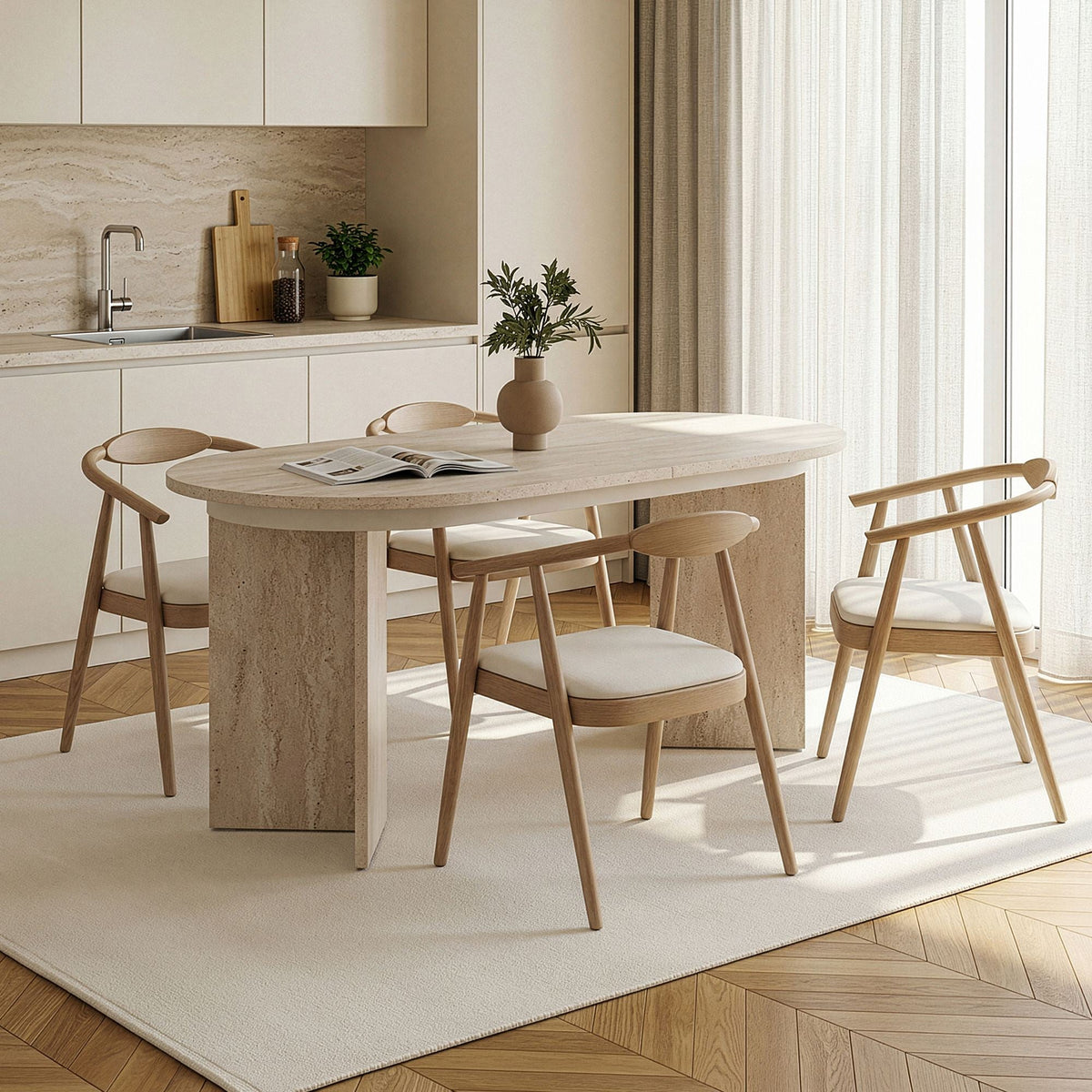 Masă dining extensibilă, Sorell - Travertine, Travertin