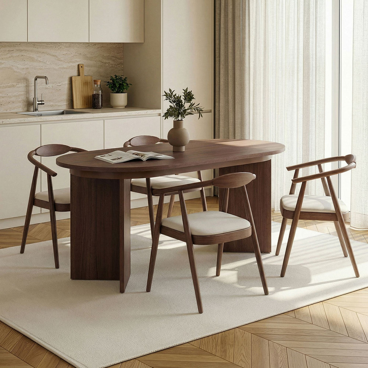 Masă dining extensibilă, Sorell - Milano Walnut, Nuc Milano