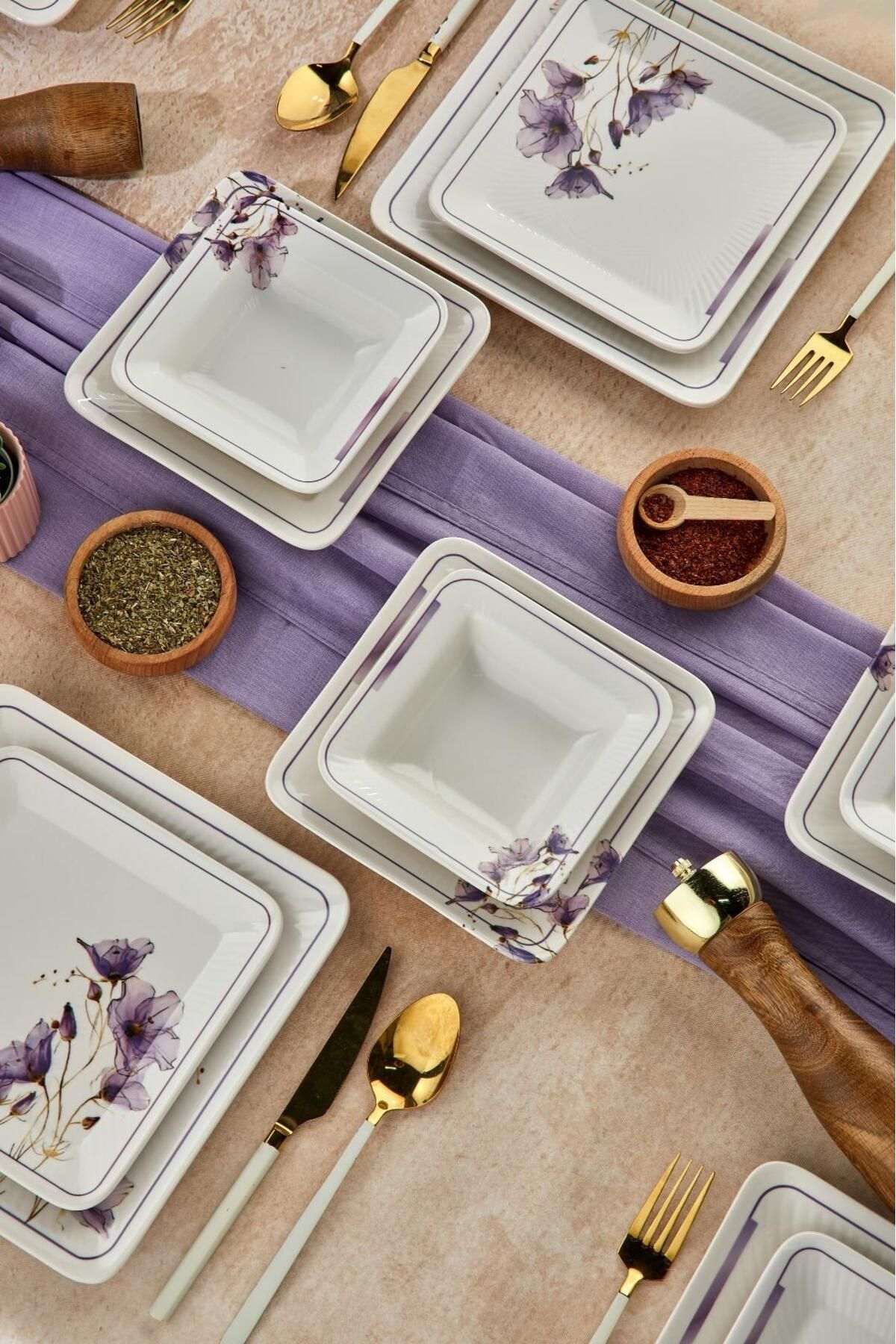Set veselă (24 piese), LotusLux24, Alb / Mov