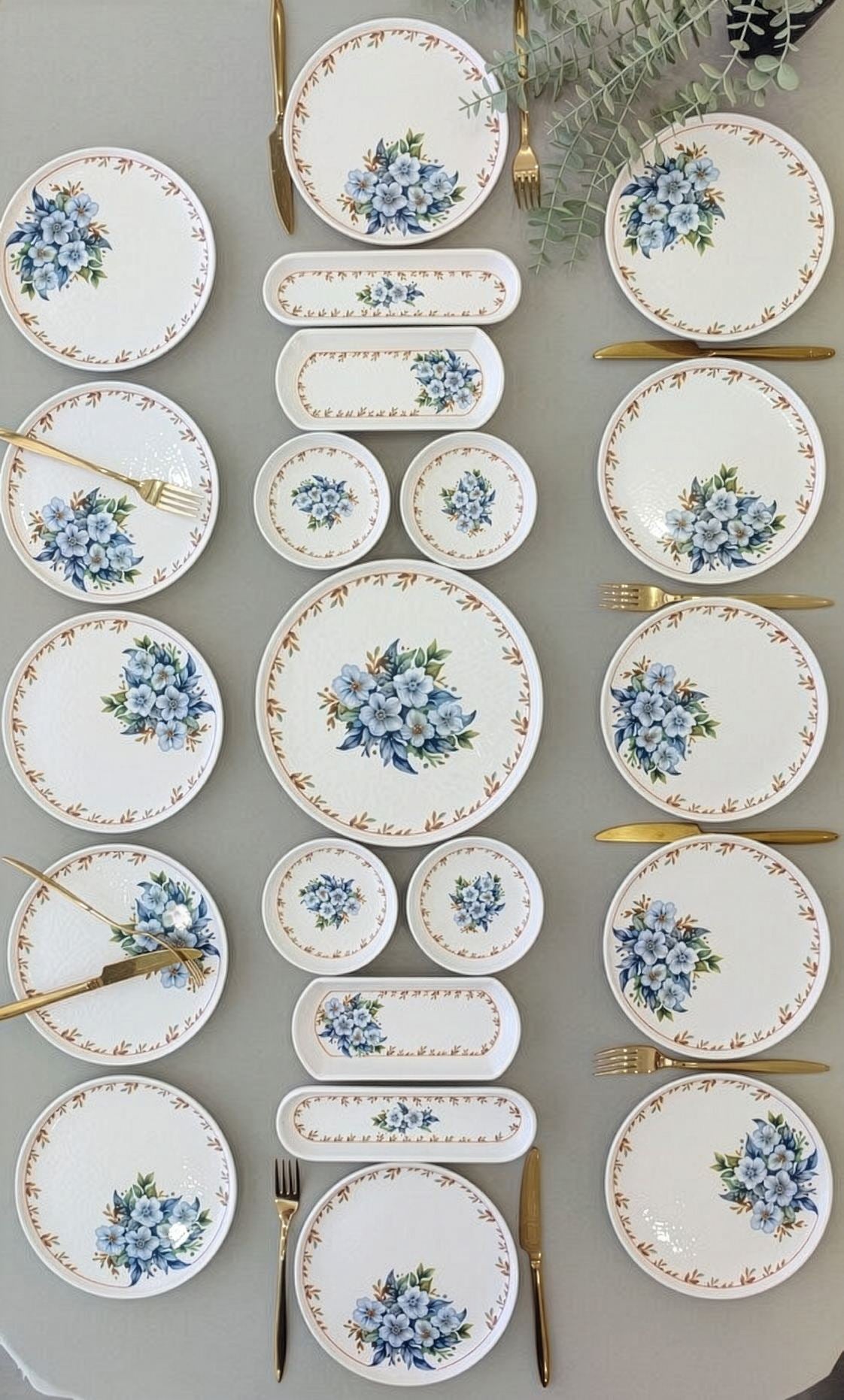Set mic dejun (21 piese), Flower Blue 21, Albastru / Alb