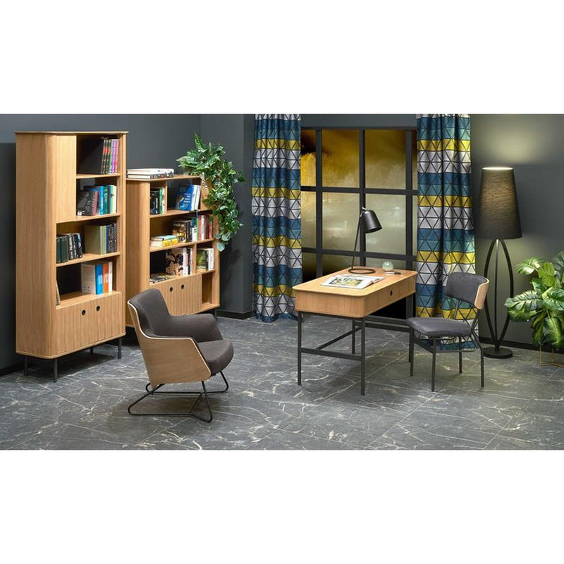 Biblioteca SMART, stejar/negru, cu 2 usi, 117x37x153 cm